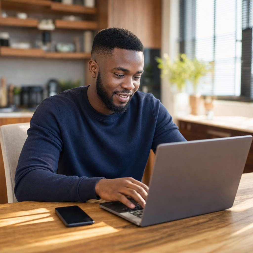 A business owner registering online from home